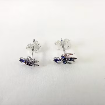 PANDORA 925 Blue Sparkling Swallow Stud Earrings