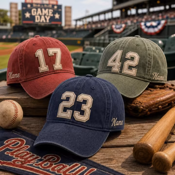 Personalized Name Number Embroidered Washed Hat, Custom Sport Baseball Cap, Retro Game Day Hat, Baseball Player Gift, Team Gift