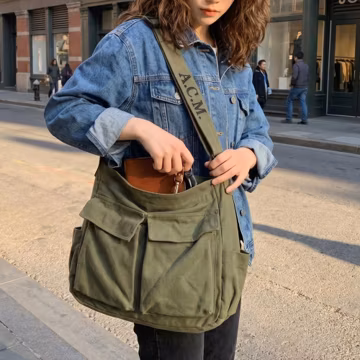 Large Canvas Crossbody Bag, Japanese Style Tote, Everyday Shoulder Bag