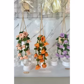 Crochet Flower Car Plant Hanger: Handmade Mirror Ornament