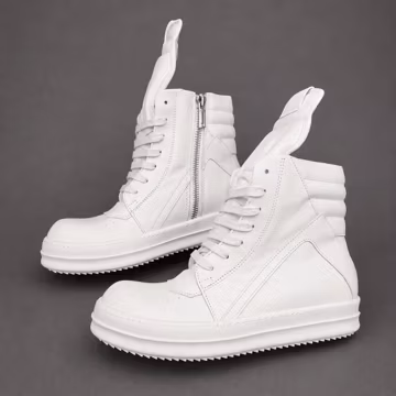 Genuine Leather White High Top Sneakers | Rick Inspired Chunky Platform Shoes | Side Zip Streetwear