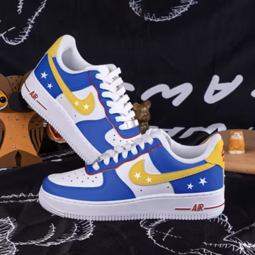 Blue Yellow AF1 Sneakers Hand Painted Stars Sneakers Custom Team Air Force 1 Personalised Painted Sneakers Custom Air Force 1 Birthday Gifts