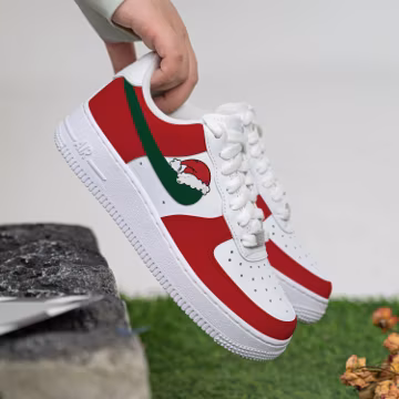 Custom Christmas AF1 Sneakers Hand Painted Red Santa Hat Air Force One Red and Green Air Force 1 Red Christmas Shoes Gift
