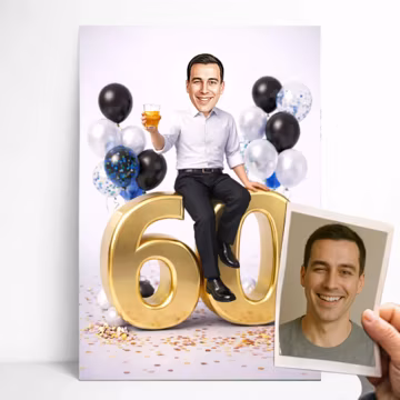 Portrait Homme Personnalisé pour ses 60 ans – Affiche Caricature pour Anniversaire sur Mesure, Toile ou Numérique, Cadeau 60 ans Humour