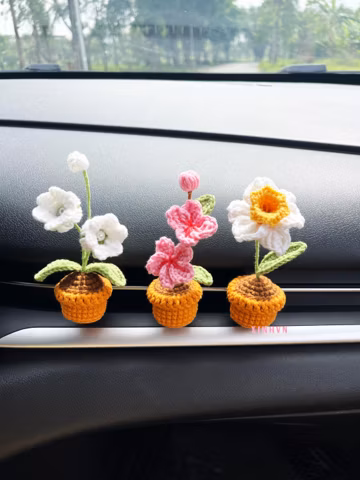 Crochet flower plant car vent clip, lily of the valley/daffodils/ cherry blossom/carnation/monstera/anthurium flower,car decor, new car gift