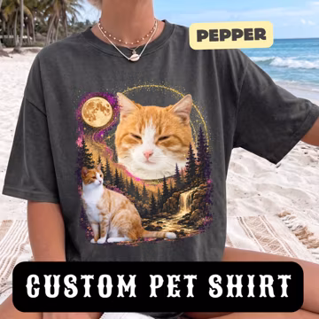 Custom Cat Photo Shirt Comfort Colors, Personalized Pet Portrait Tee, Custom Cat Shirt, Cat Lover Gift, Pet Memorial Gift, Cat Dad Gift