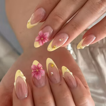 Summer Red Flower,France Yellow Custom Press on Nails,Wedding Nail,Hand Painted Gel Nails,Floral Nails,Christmas Nails,Handmade Nails
