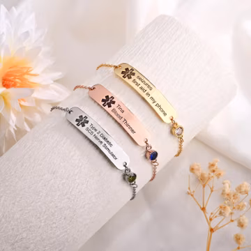 Personalized Medical Alert Bracelet for Women, Birthstone Medical ID Bracelet, Custom Engraved Emergency Bracelet, Medical Jewelry Gift