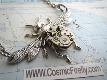 Handcrafted Steampunk Bee Necklace Upcycled Watch Movement Jewelry