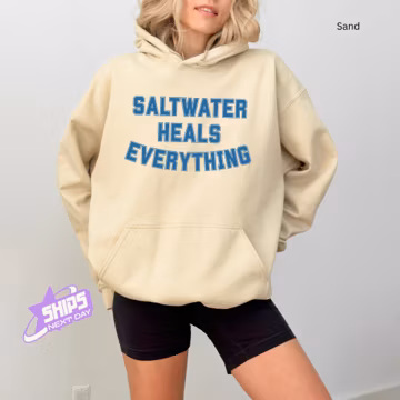Saltwater Heals Everything Sweatshirt, Beach Lover Hoodie, Ocean Vibes Sweater, Summer Vacation Crewneck, Trendy Beach Pullover