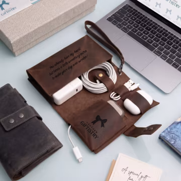 Personalized Leather Cable Organizer, Graduation Gift for Him, Son College High School Cable Holder, Christmas Gift for Dad