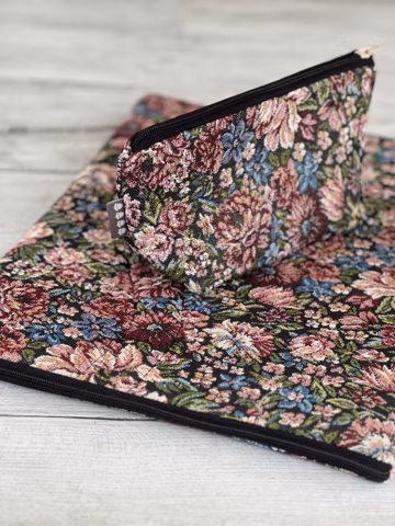Floral Tapestry Zipper Pouch and Mat Set - MacBook Sleeve, Travel Accessories
