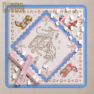 Cowgirl Mahjong Mat, Western Mahjong Table Mat, Rodeo Mahjong Mat, Pink Cowgirl Boots Mat, Fun Mahjong Gift, American Mahjong Mat