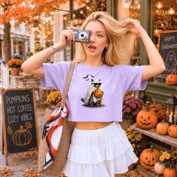Comfort Colors® Ghost Raccoon Halloween Boxy Tee, Funny Raccoon Holding Pumpkin Boxy Tee, Spooky Fall Animal Tee, Cute Halloween Boxy Tee