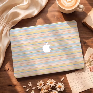 Custom Pastel Striped MacBook Case, Aesthetic Coquette Spring Laptop Cover for MacBook Air 13 M2 M3, Pro 13 14 16, Cute Minimalist Hard Case