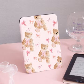 Teddy Bear Pink Bow Kindle Case Kindle Gen11 6Inch 2019/2024,PaperWhite 6.8'' 5/7th 2013 Cover,Clear Back Sleeve,Personalized Gift for Her