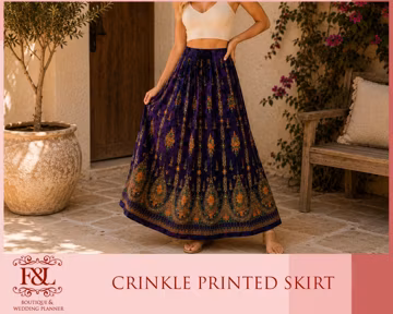 Crinkle Printed Skirt, Elastic Waist Skirt, Flowy Summer Skirt, Women's Skirt, Long Printed Skirt, Beach Skirt, Flowy Skirt, Maxi Skirt