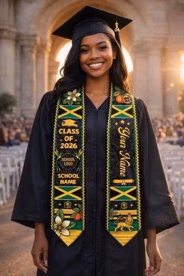 Personalized Jamaican Graduation Stole with Name – Jamaica Flag College Grad Sash