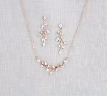 Rose gold Bridal necklace Rose gold Bridal earrings Bridal jewelry set Dainty Wedding jewelry CZ bridesmaid necklace set APRILLE