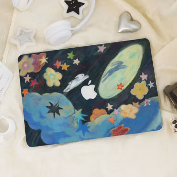 Personalized Cosmic Bunny MacBook Case | Hard Shell Case for MacBook Air/Pro | Celestial Aesthetic Art Case | Watercolor Galaxy Laptop Cover
