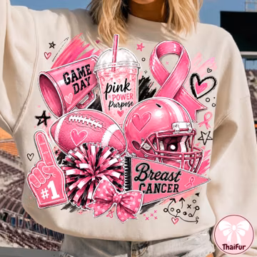 Pink Breast Cancer PNG, Football Coquette Pink Ribbon Design, In October We Wear Pink PNG, Breast Cancer Awareness Shirt, Digital Download