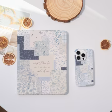 Blue Floral Scrapbook Case Cover for iPhone 16 15 14 Pro Max Plus Bible Verse Case for iPad 10.9"10.2" iPad 10/9/th, Air 7/5/4, Pro 12.9"11"