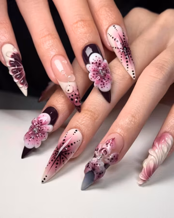 Orchid Flower Long Stiletto Press On Nails, Autumn Nails, Custom Design Nail Art, Fake Nail for Holiday, Unique Nails, Gel Nails, Nail Gift