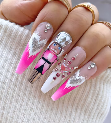 Happy Christmas Press On Nails, Extra Long Nails with Pink Nutcracker, Holiday Nails, Nail Art, Nail Stickers, Winter Nails, Christmas Gift.