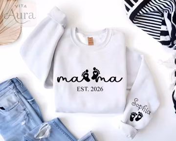 Mama Est 2026 Sweatshirt, New Mom Announcement Hoodie , Pregnancy Reveal Gift, Baby Feet Apparel