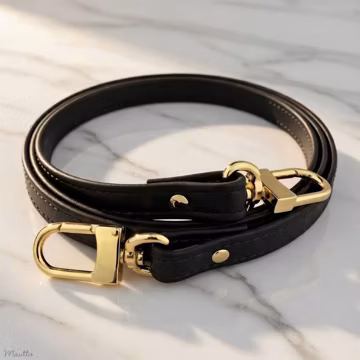 Black Leather Petite Bag Strap, 13mm Wide, U-Shape Clips