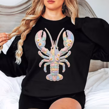 Pastel Lobster Sweatshirt, Coastal Grandma Aesthetic Shirt, Beach Summer Lobster Shirt, Ocean Lover Sweatshirt, Print Only — Not a Patch