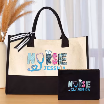 Personalized Nurse Tote and Pouch Set for Women, Custom Name Medical Bag, Cute Gift for Nurses, RN Essentials Organizer, Gift for Nurse