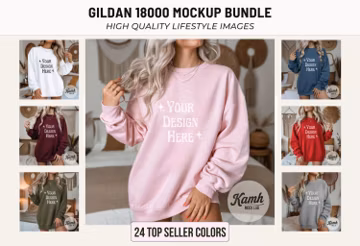 Gildan 18000 Mockup Bundle — 24 Color Oversized Sweatshirt Mockups for POD Sellers