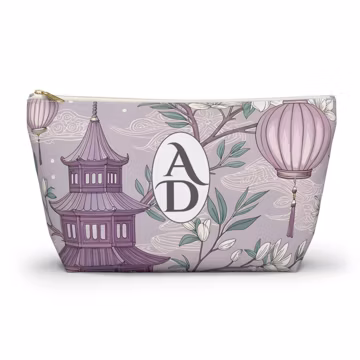 Elegant Chinoiserie Mahjong Tile Bag, Lavender Pagoda Mahjong Bag, mahjong tile pouch, mahjong bag, mahjong player gift, mahjong lover