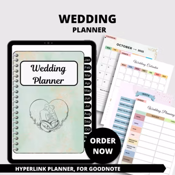 Hyperlinked Wedding Planner Template - Digital Bridal Organizer, Printable Wedding Binder, Canva PDF Download