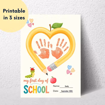 First Day of School Handprint Art Keepsake | Preschool Kindergarten Craft (Instant Download)