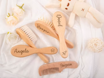 Perfect Newborn Baby Gift, Custom Engraved Wooden Baby Hairbrush Set, Personalized Brush and Comb Set, Baby Grooming Kit