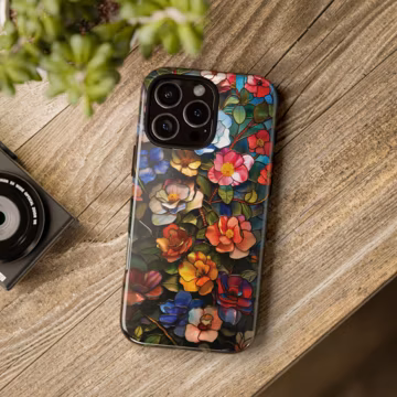 Stained Glass Botanical Phone Case: Floral Protective Cover for iPhone & Android