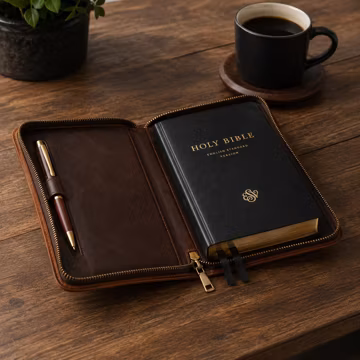Personalized Leather Bible Cover with Zipper | Custom Engraved Bible Case | Full Grain Crazy Horse Leather Bible Organizer