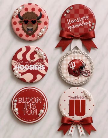 Indiana Hoosiers Game Day Buttons | Crimson & White Football Pins | Tailgates | Sorority Appearal | 3” Lg Pin | Collegiate