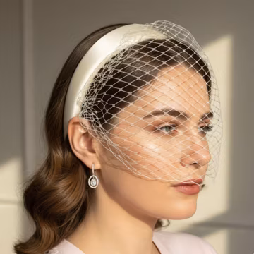 Ivory Birdcage Veil Headband | Padded Satin Bridal Headpiece | Modern Wedding Fascinator for Elopement & Courthouse