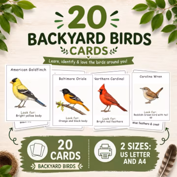20 Backyard Birds Flashcards | Nature Study, Homeschool Learning (Digital Download)