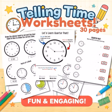 Telling Time Worksheets | Learn to Tell Time | Analog Clock Reading | First Grade Math