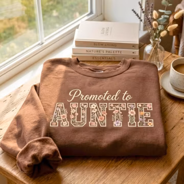Embroidered Floral Auntie Sweatshirt: Promoted to Auntie Established 2026
