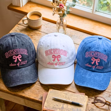 Senior Class of 2027 Embroidered Washed Cotton Cap, Embroidered Coquette Bow Baseball Cap
