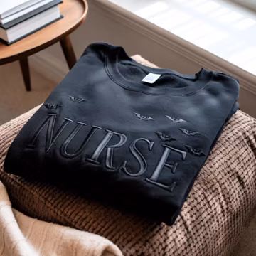 Embroidered Nurse Sweatshirt - Spooky Halloween Bat Design