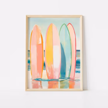 Colorful Surfboards Poster, Beach House Wall Art, Coastal Summer Decor, Vibrant Surfer Art Print, Pastel Beach Art, Surfer Decor