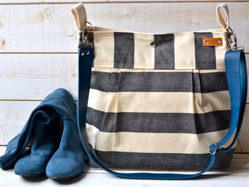 Striped Canvas Crossbody Diaper Bag: French-Made New Mom Gift
