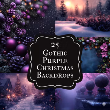 Gothic Purple Christmas Backdrop Set, Spooky Holiday Backgrounds, Dark Festive Photography, , Fantasy Xmas Scenes