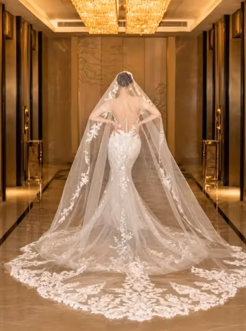 Floral Face Framming Lace Cathedral Wedding Veil | The Vivienne Veil